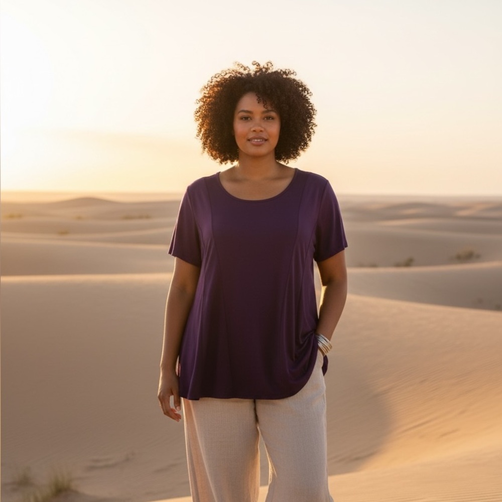 Azalea 3X Purple Shirt Blouse Plus Size Women's Top Swing Career Sort Sleeve NWT - Picture 1 of 8